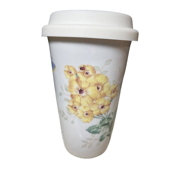 Lenox Butterfly Meadow Ceramic Travel Mug Tumbler 10oz Silicone Lid - Picture 4 of 11